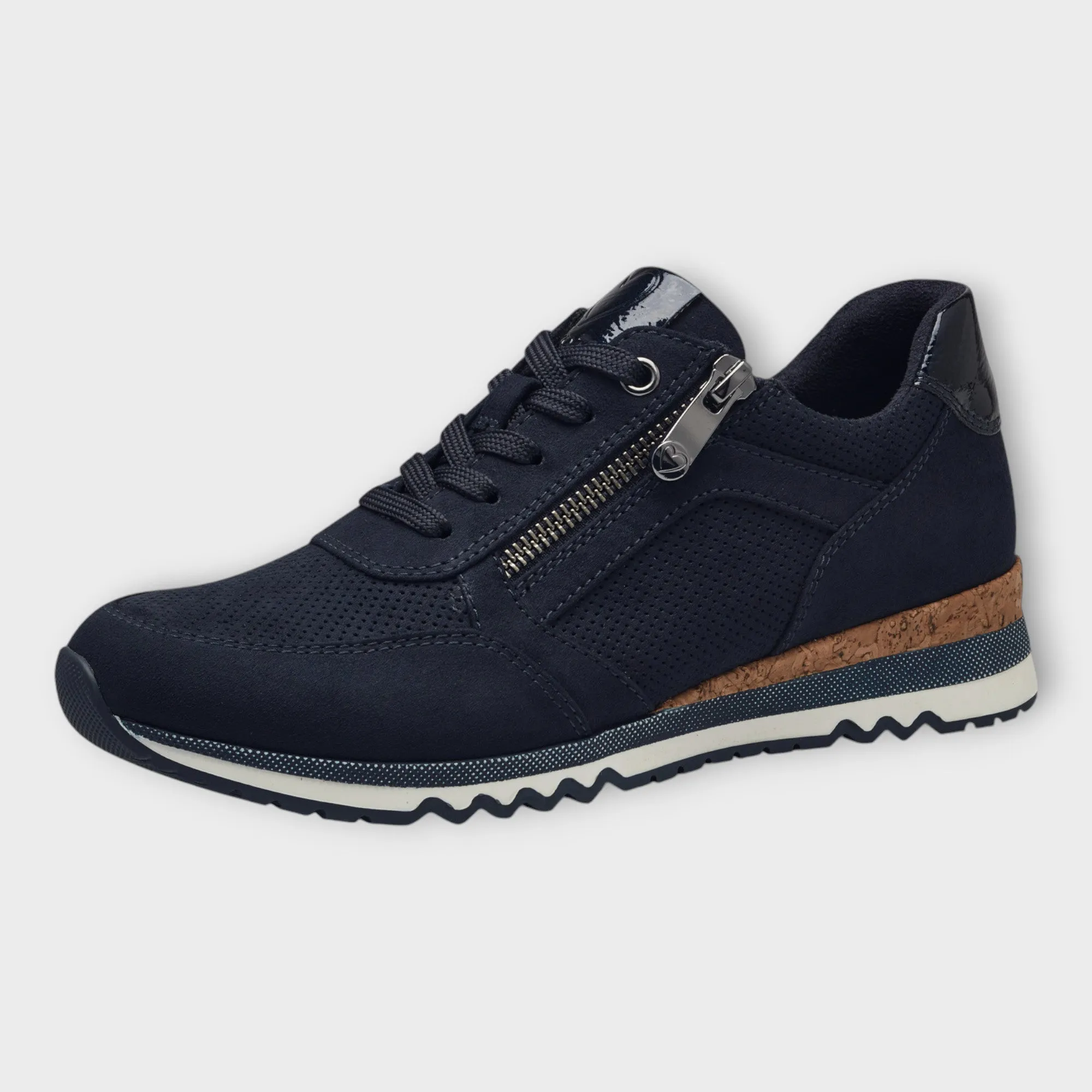 Marco Tozzi Navy Trainer with Wedge Sole and Cork Detail