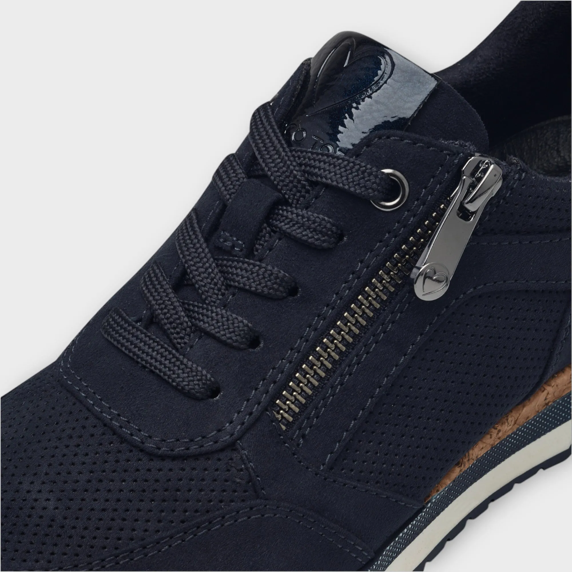 Marco Tozzi Navy Trainer with Wedge Sole and Cork Detail