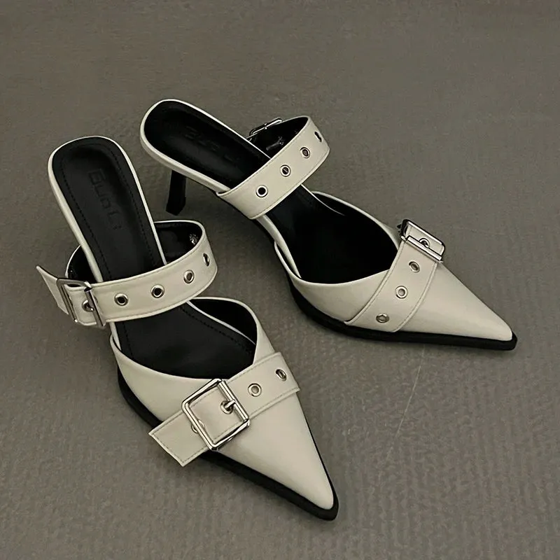 Metal Buckle Mules Heels