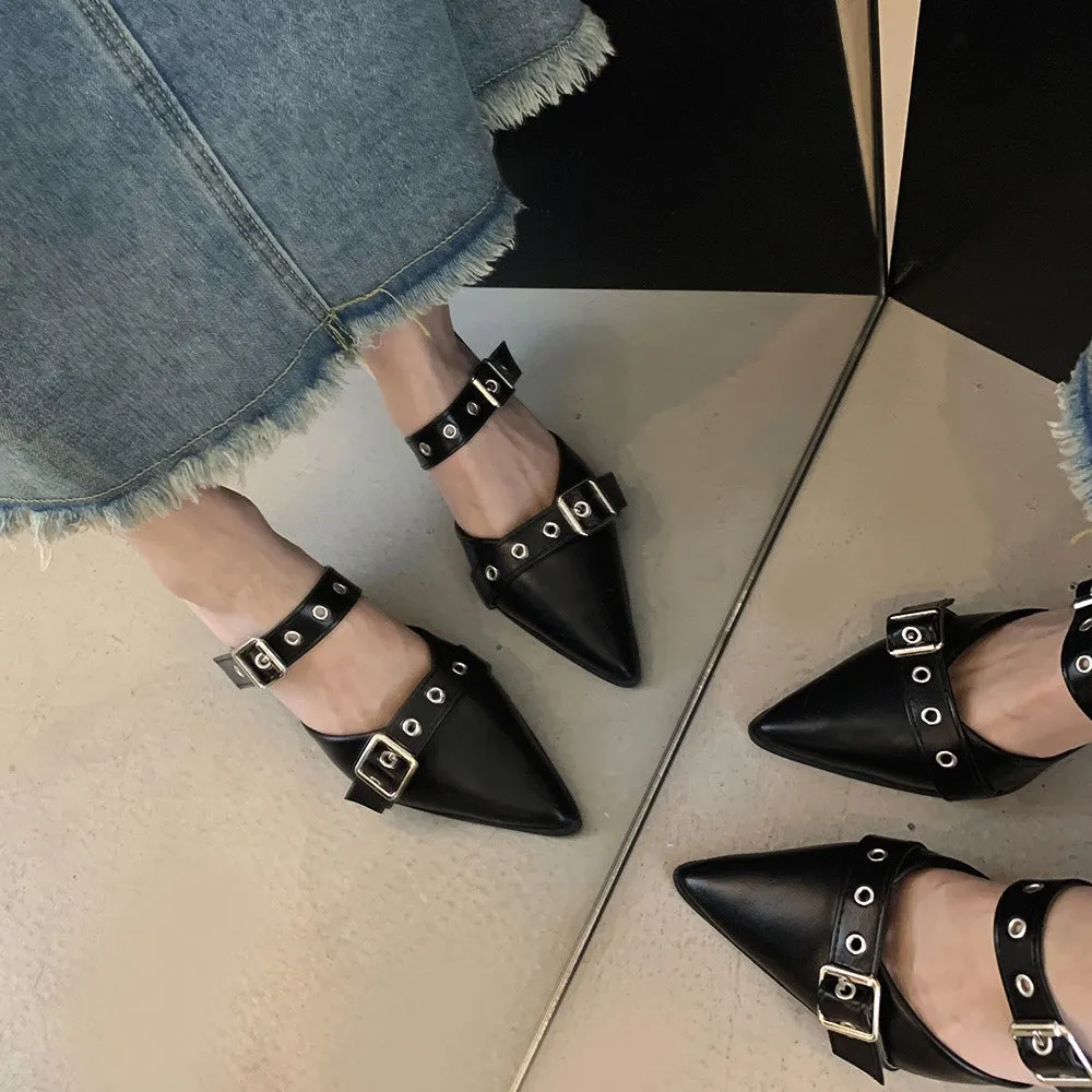 Metal Buckle Mules Heels