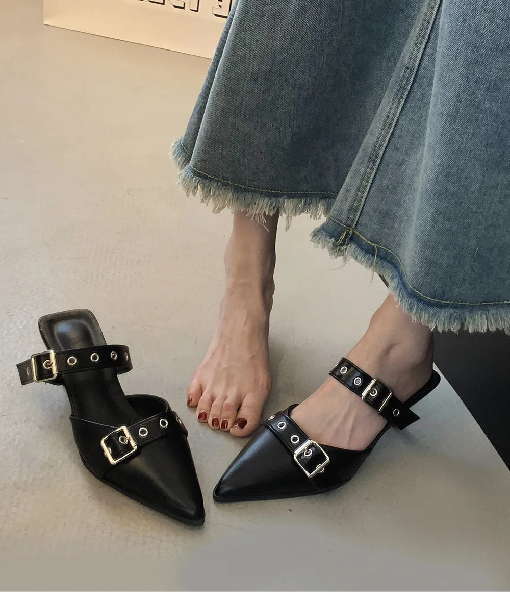 Metal Buckle Mules Heels