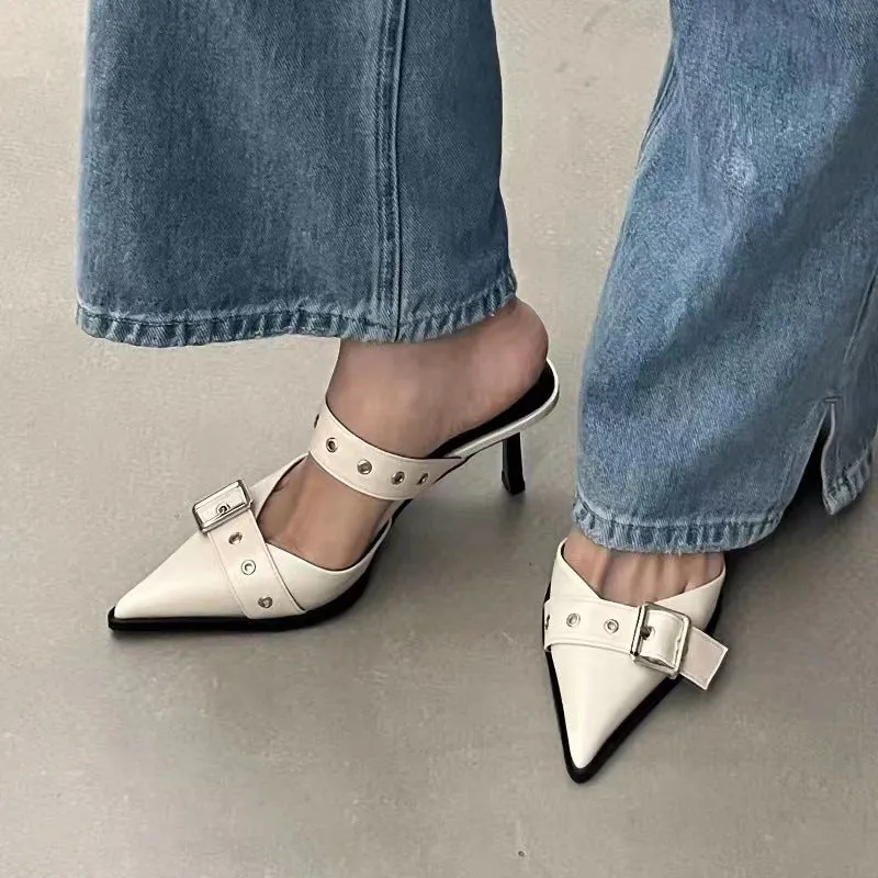 Metal Buckle Mules Heels