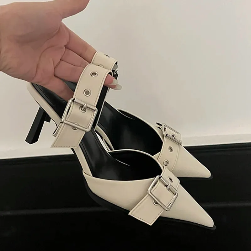 Metal Buckle Mules Heels