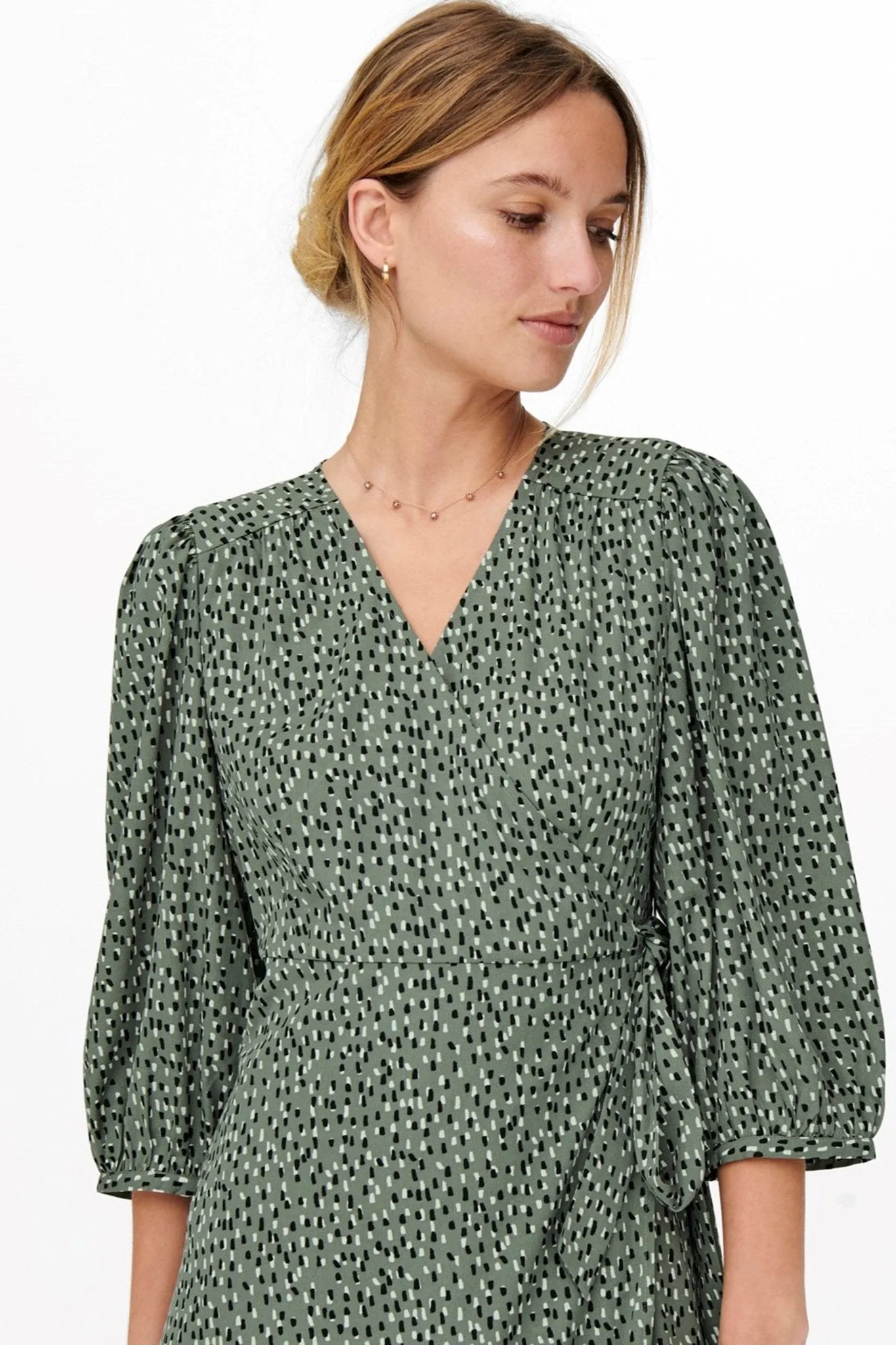 Olivia 3/4 Wrap Midi Dress - Balsam Green