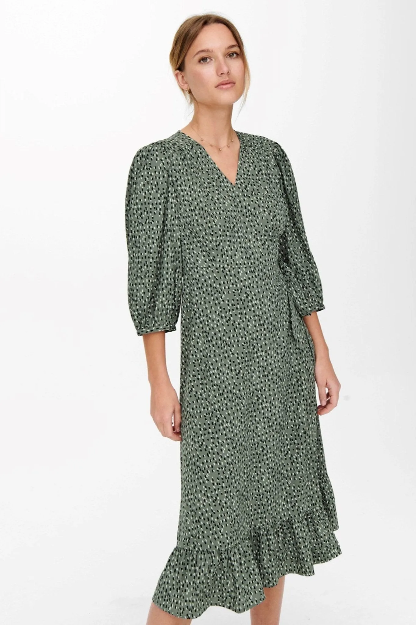 Olivia 3/4 Wrap Midi Dress - Balsam Green