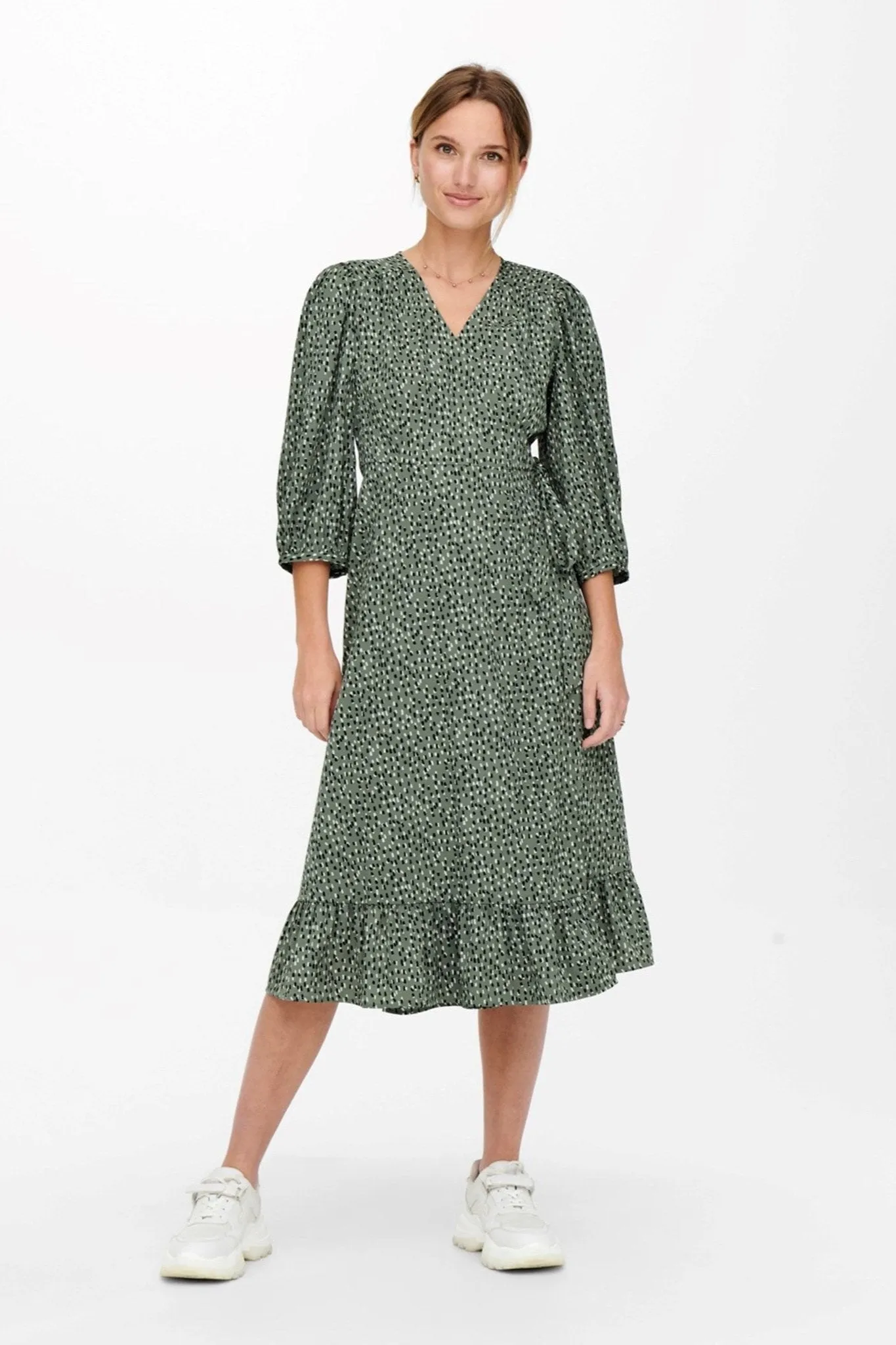 Olivia 3/4 Wrap Midi Dress - Balsam Green