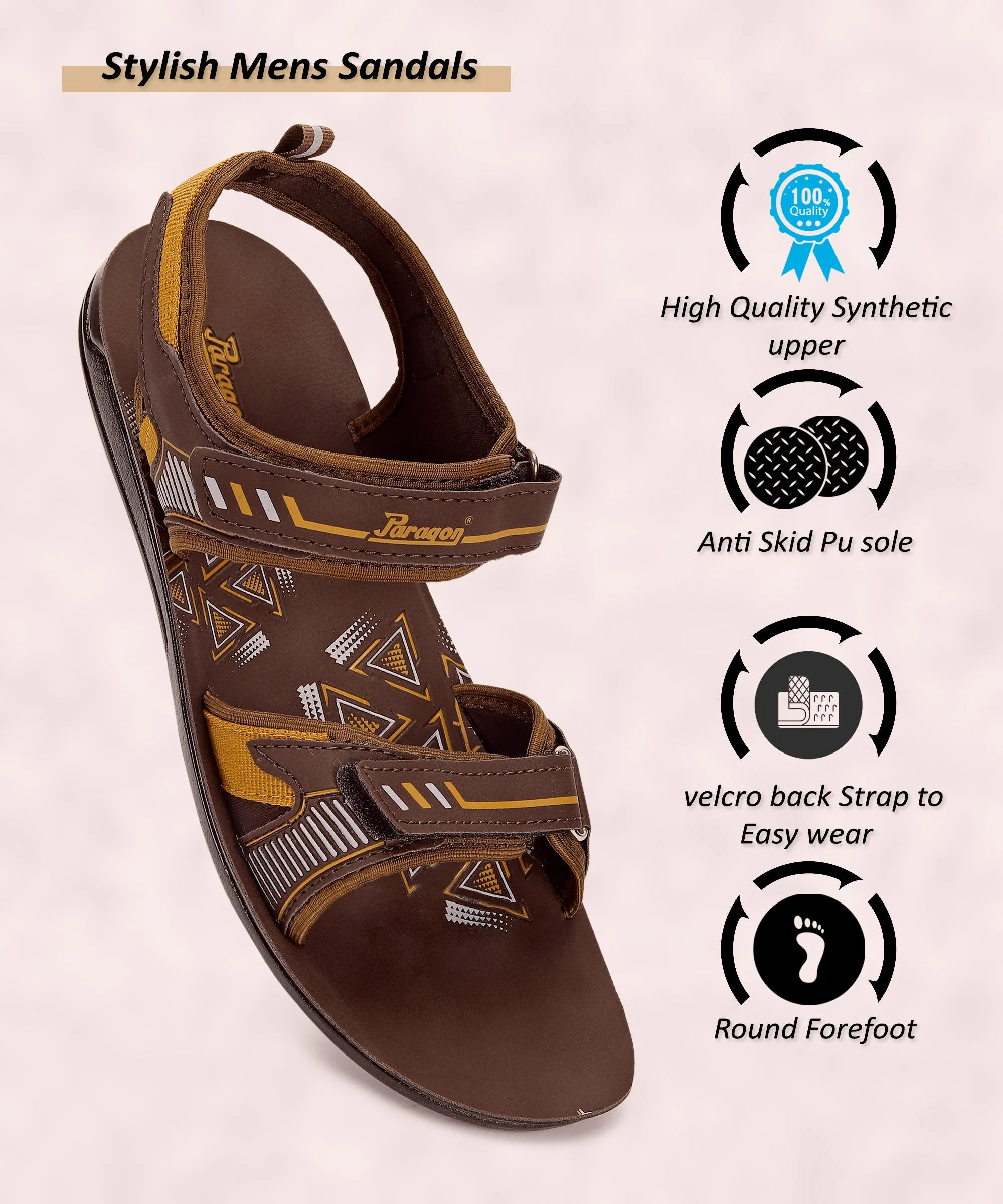 Paragon PUK2217G Men Stylish Velcro Sandals | Comfortable Sporty Sandals for Daily Outdoor Use | Casual Athletic Sandals with Cushioned Soles