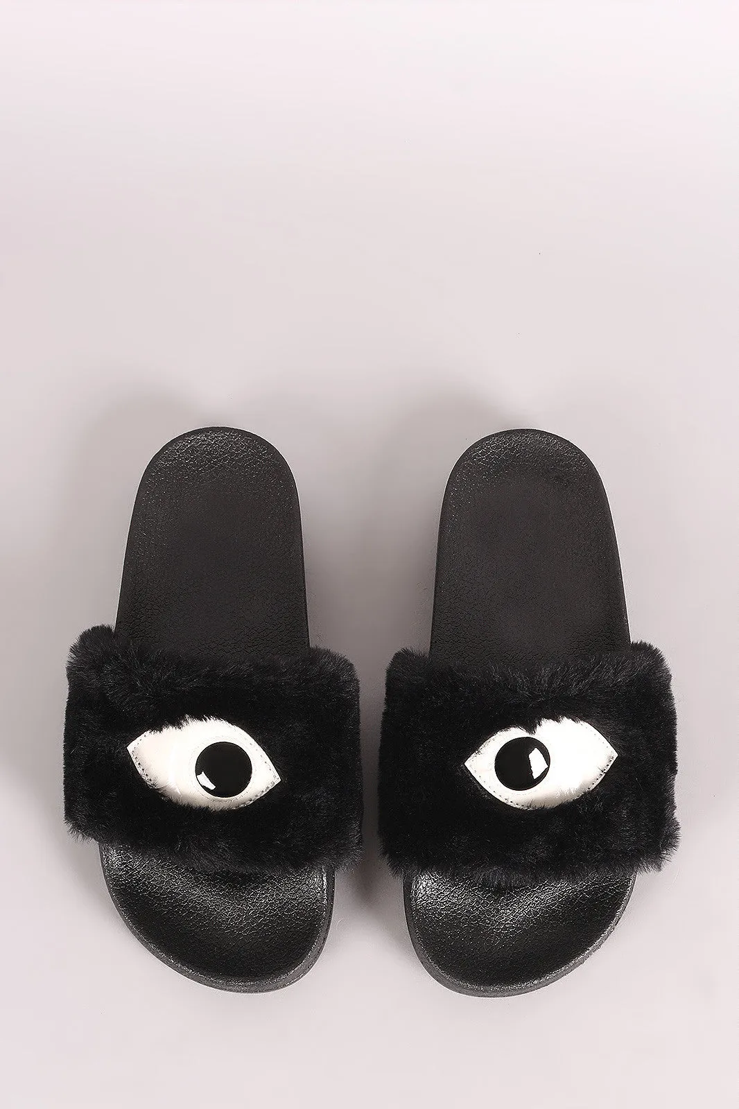 Qupid Eye Applique Faux Fur Sandal