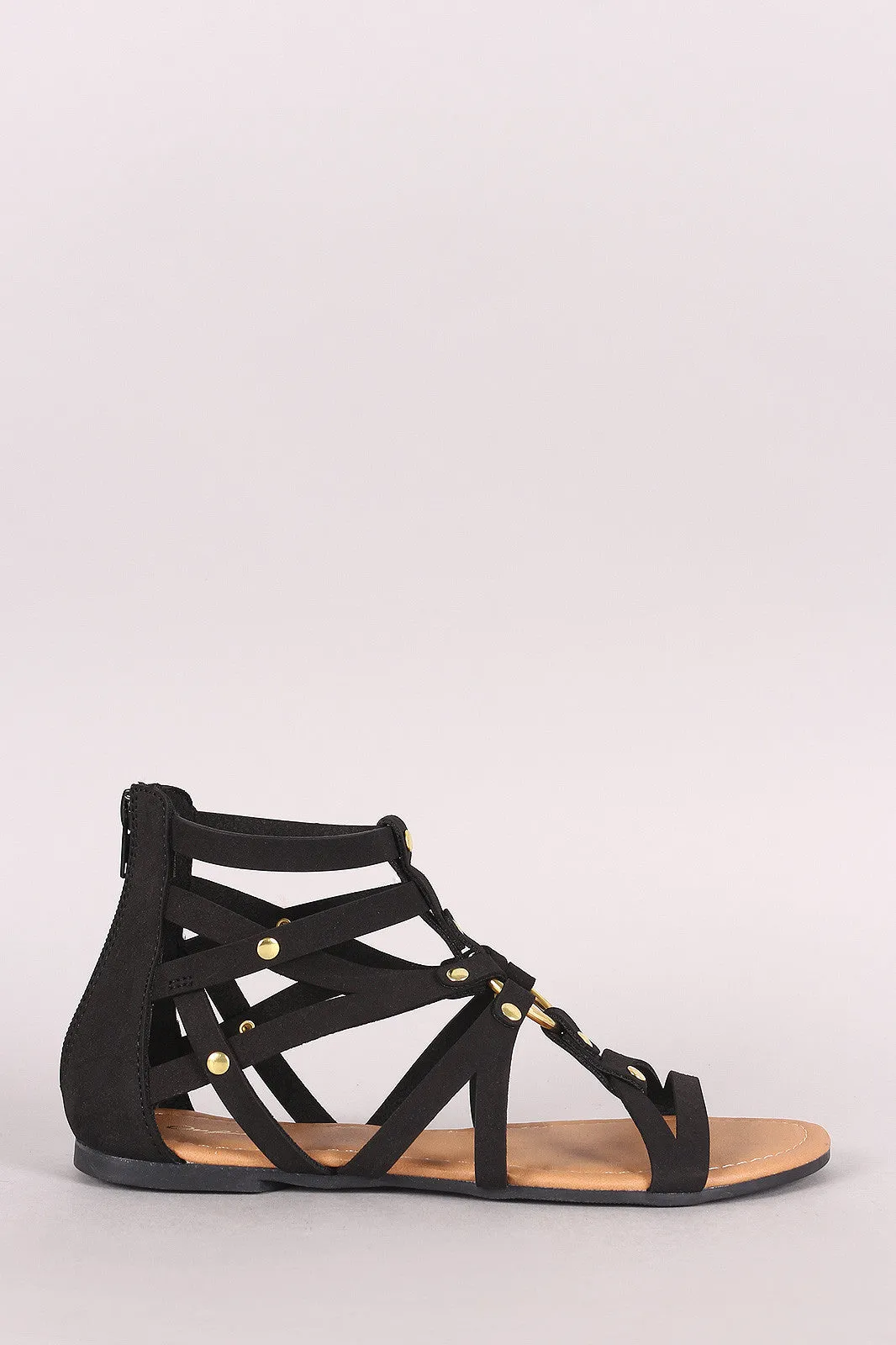 Qupid Nubuck O-Ring Strappy Gladiator Flat Sandal