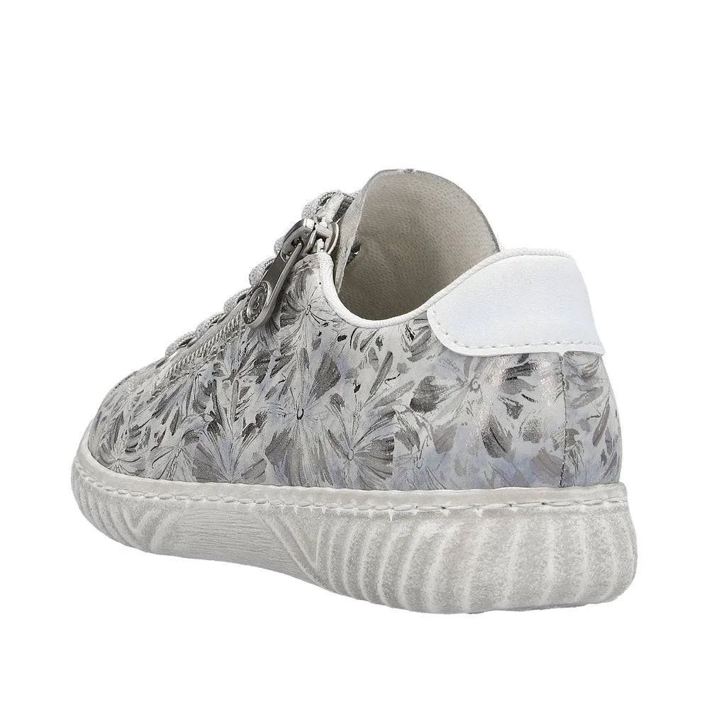 Rieker N0900-90 Edna Ladies Silver Zip & Lace Shoes