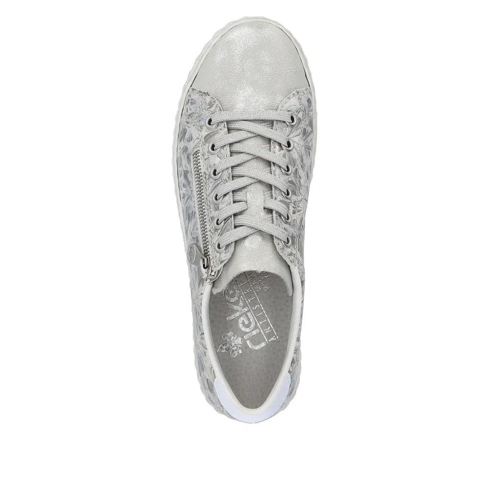 Rieker N0900-90 Edna Ladies Silver Zip & Lace Shoes