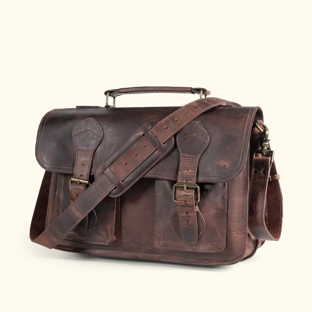 Roosevelt Leather Briefcase | Dark Oak