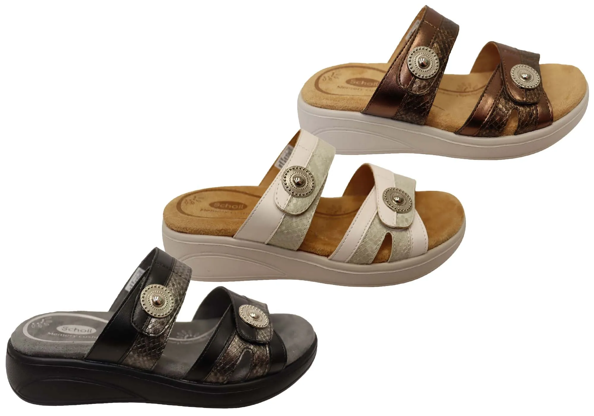 Scholl Orthaheel Sarah Womens Comfortable Memory Foam Slide Sandals