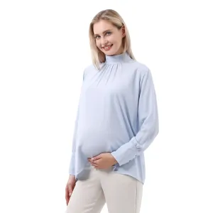 Sky Blue Long Sleeve Mock Neck Maternity Blouse