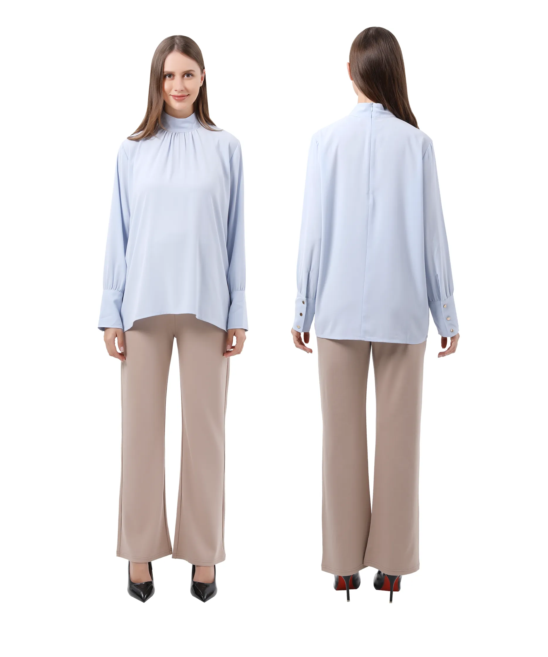 Sky Blue Long Sleeve Mock Neck Maternity Blouse