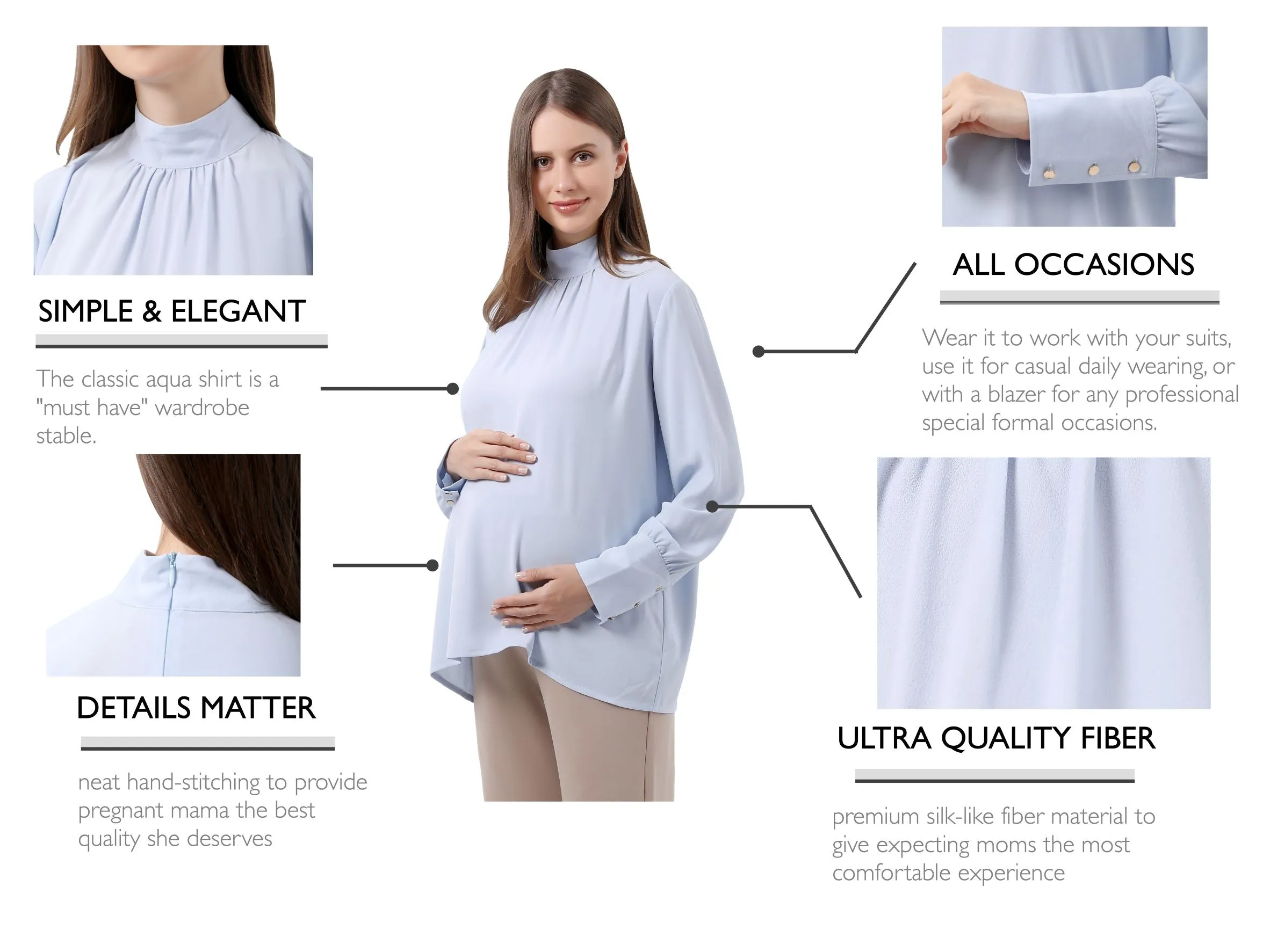 Sky Blue Long Sleeve Mock Neck Maternity Blouse