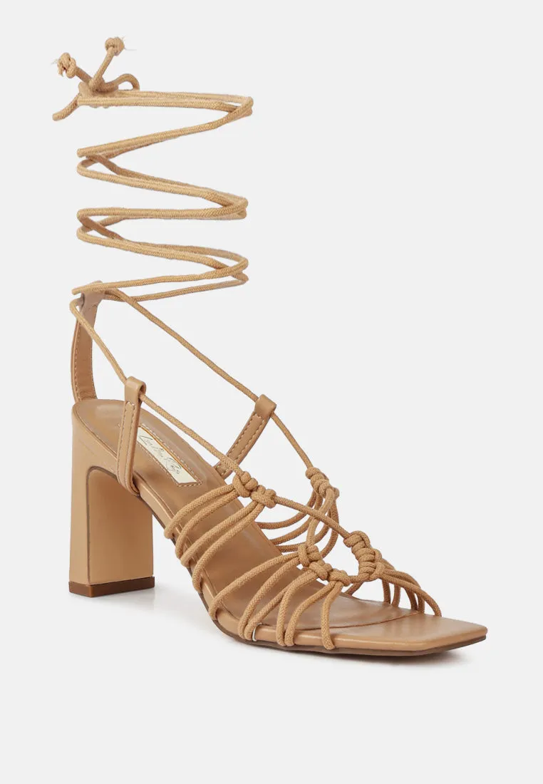 Strings Attach Lace Up Italian Block Heel Sandals