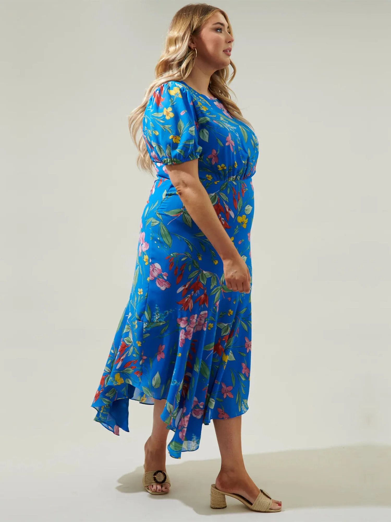 Sugarlips Plus Floral Print Asymmetric Ruffle Dress - Brands We Love