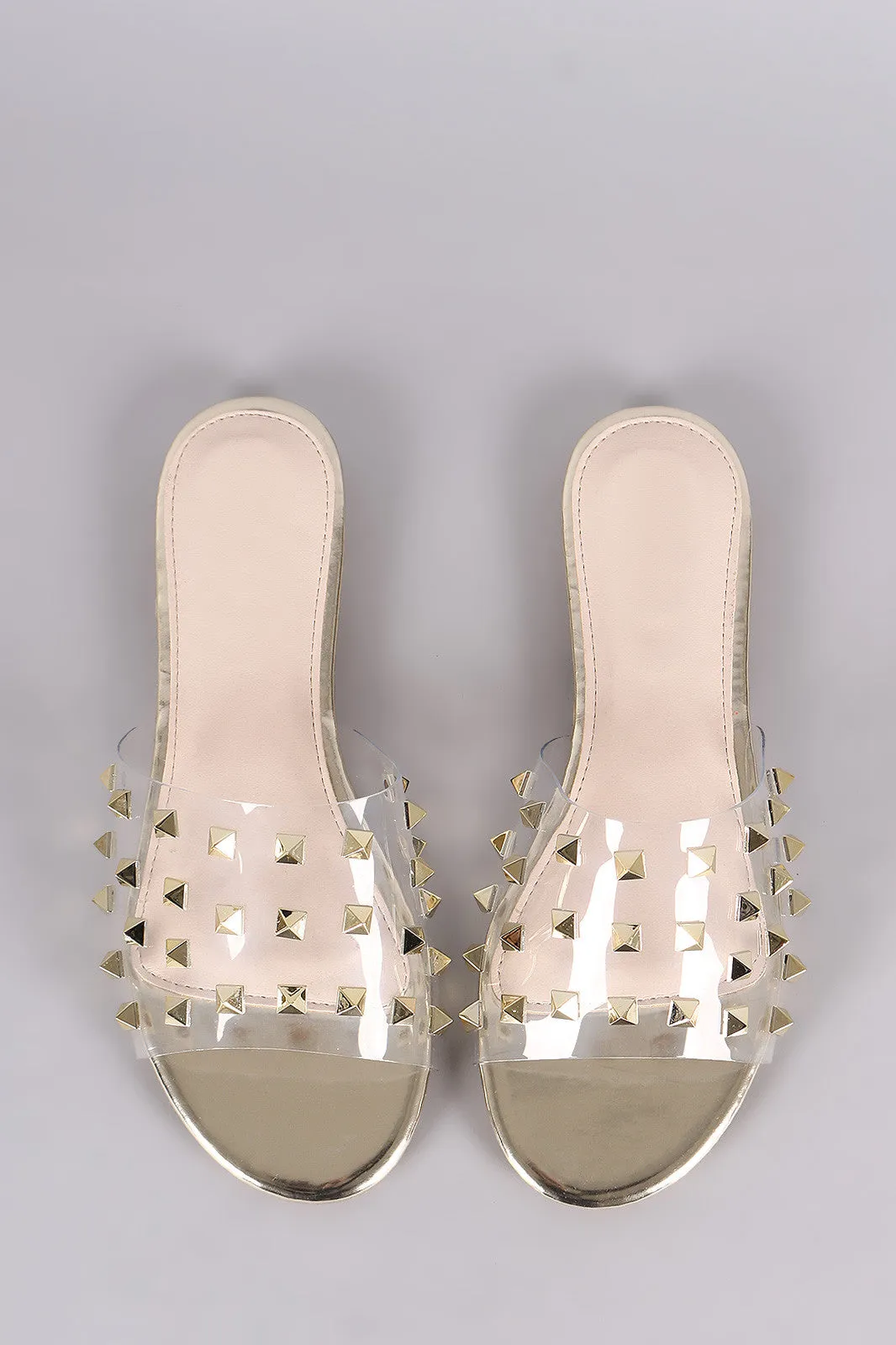 Transparent Studded Band Open Toe Slip-On Flat Sandal