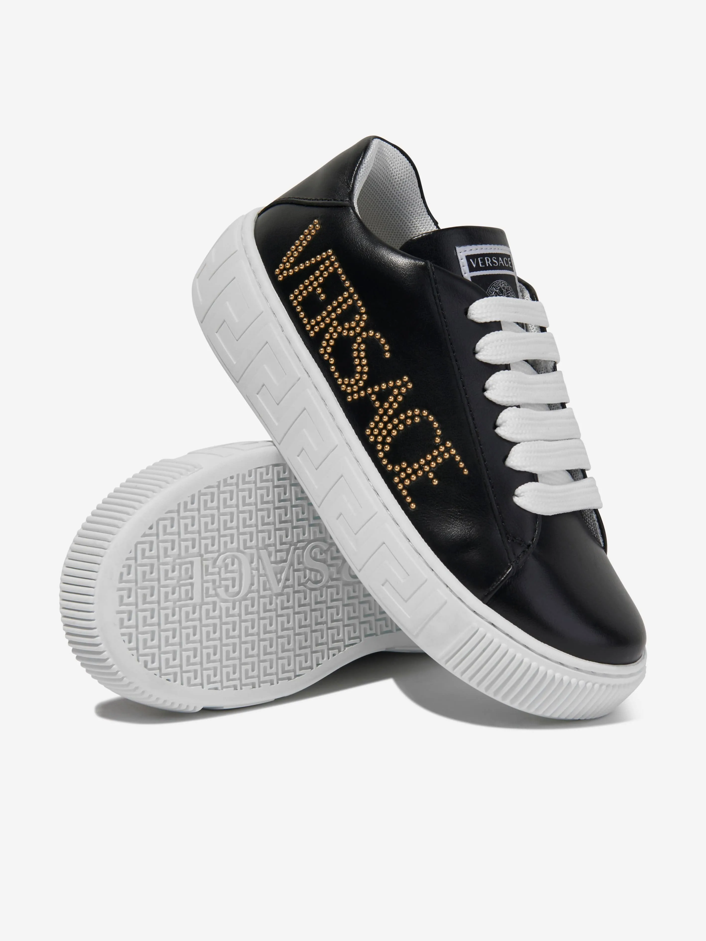 Versace Kids Leather Logo Trainers in Black