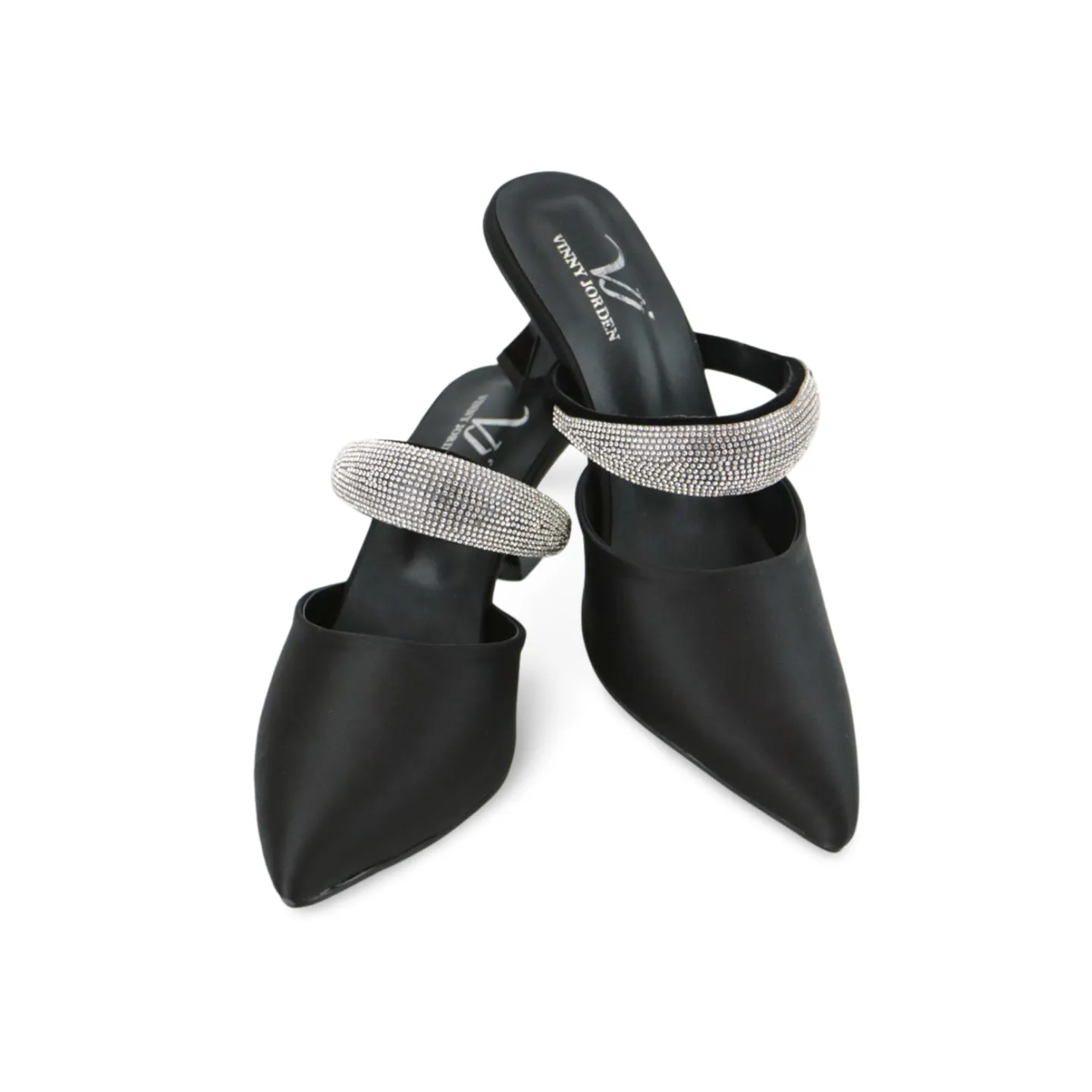 VINNY JORDEN Rhinestone Strap Heeled Mules: Chic Comfort for Every Step