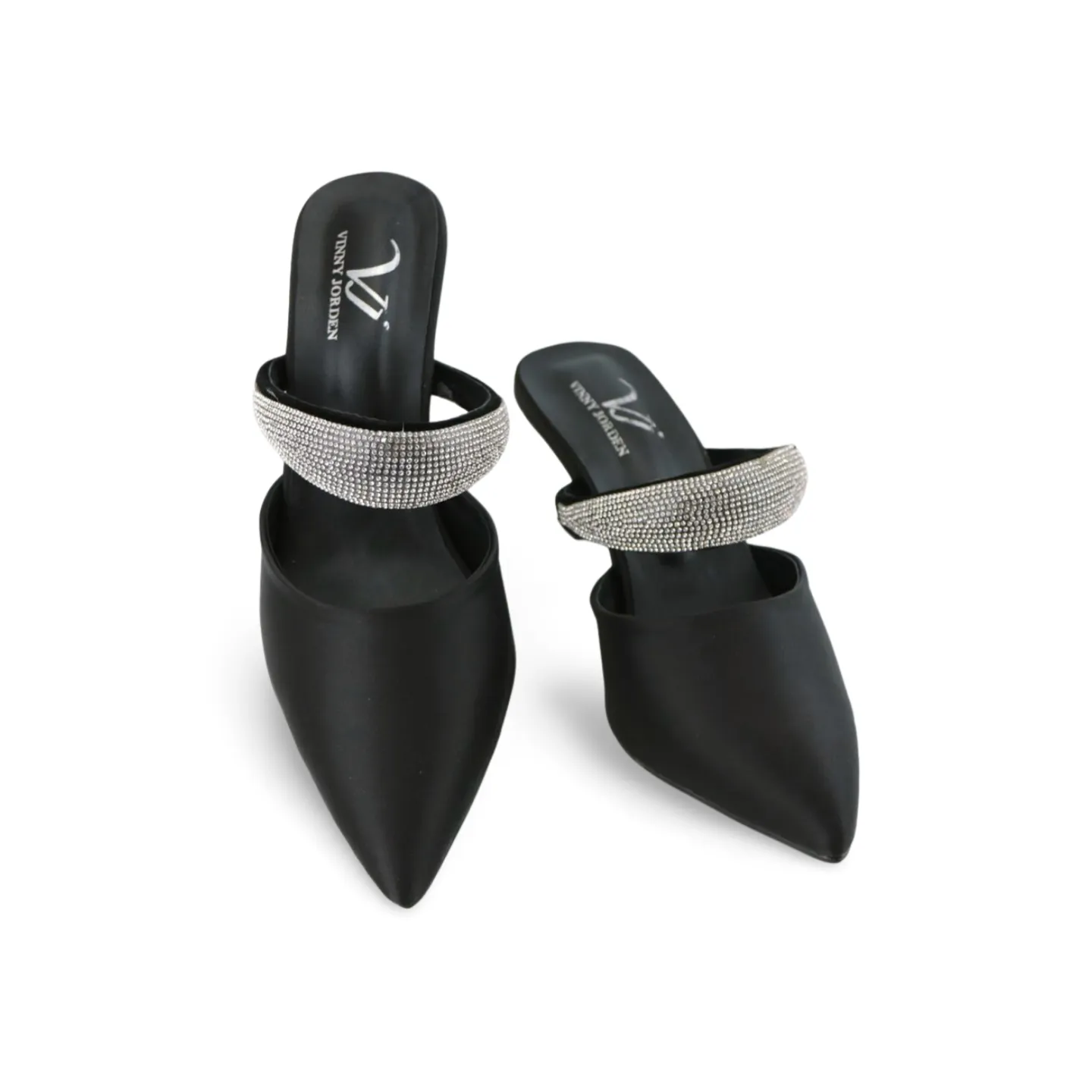 VINNY JORDEN Rhinestone Strap Heeled Mules: Chic Comfort for Every Step