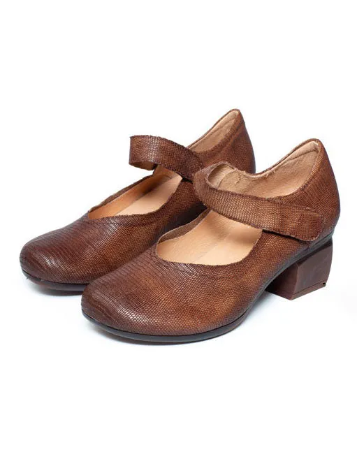 Vintage Leather Comfortable Chunky Heels Pumps