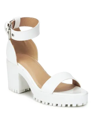 White Box Cleated Bottom Ankle Strap Block Heels