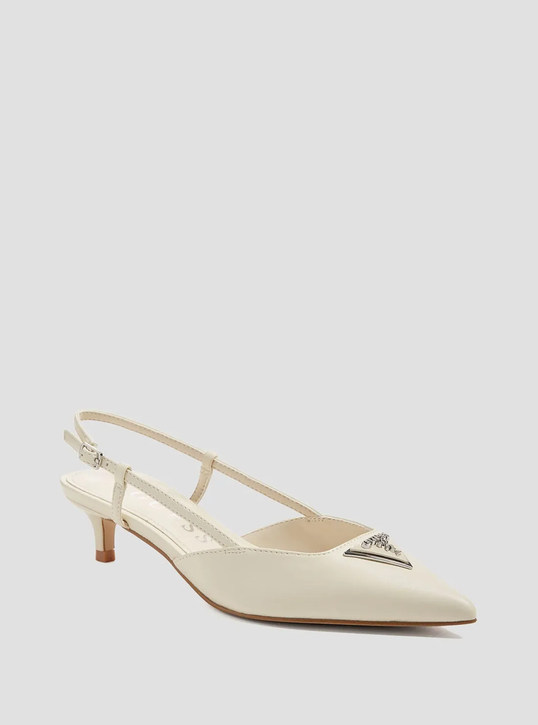 White Jesson Sling Back Kitten Heels