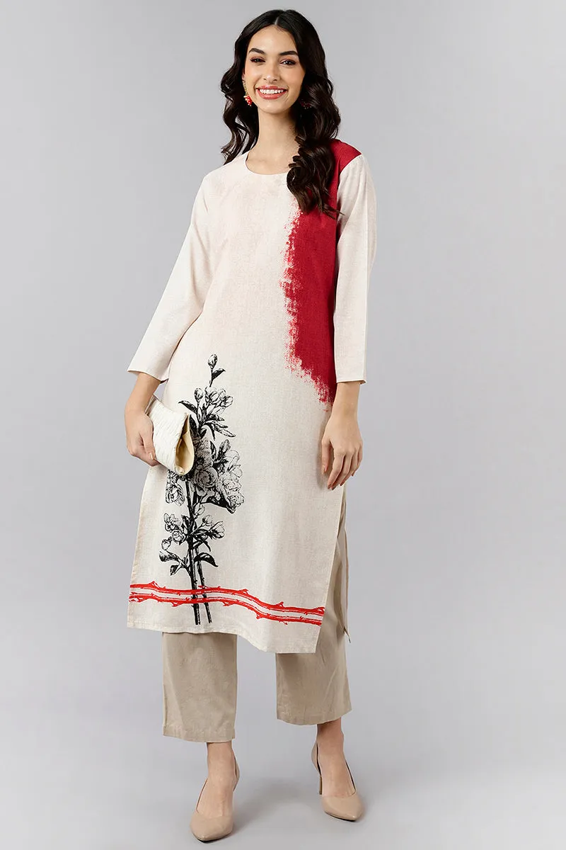 White Polyester Abstract Print Straight Kurta