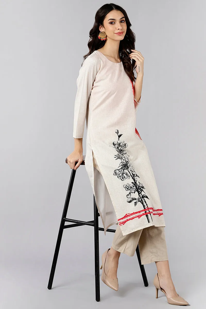 White Polyester Abstract Print Straight Kurta