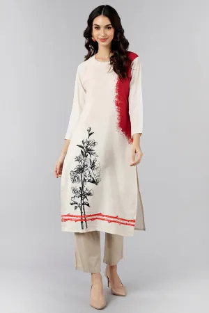 White Polyester Abstract Print Straight Kurta