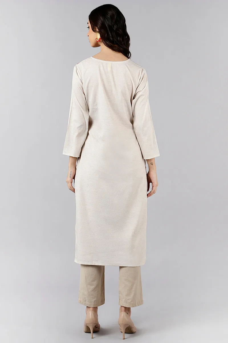 White Polyester Abstract Print Straight Kurta