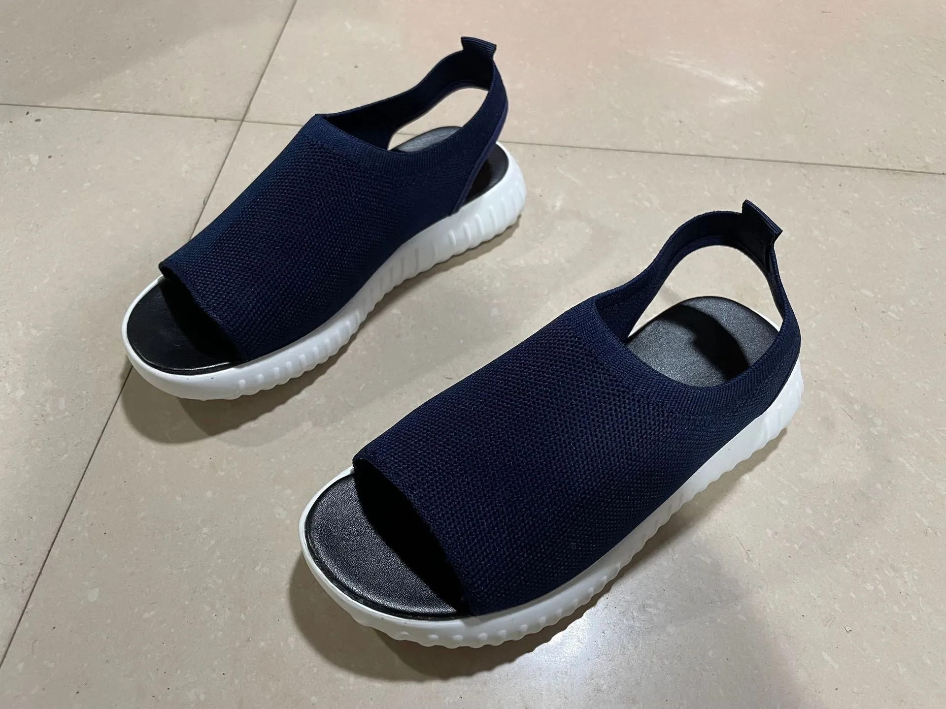 Women knit elastic peep toe slip on comfortable wedge sandals