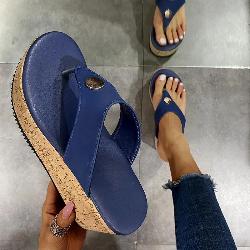 Women summer beach flip flop slide wedge sandals