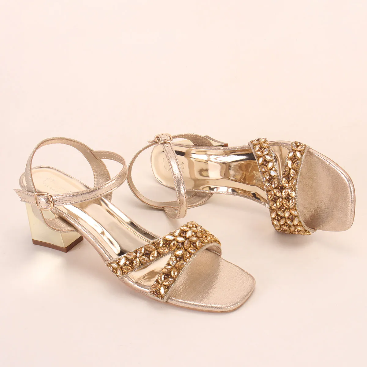 Womens "TAHIYA" Glitter Block Heel Sandals